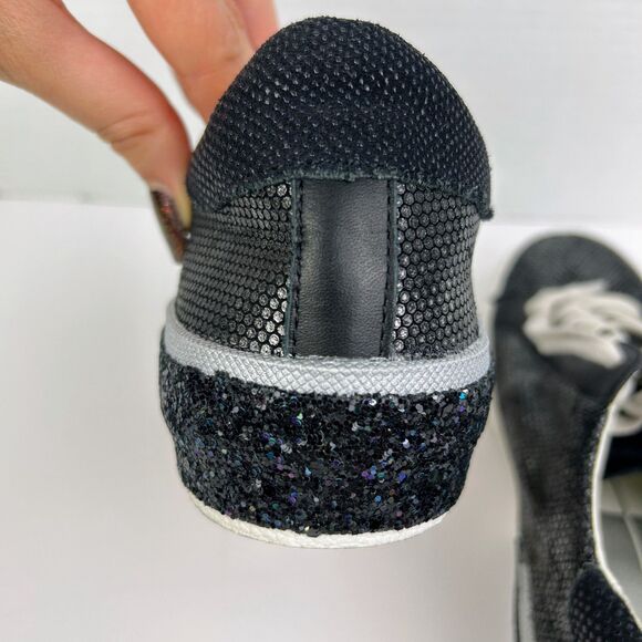 Dolce Vita Zina Sneakers Gunmetal Glitter Leather Tennis Shoes Lace Up Glam 6.5 - Picture 4 of 10